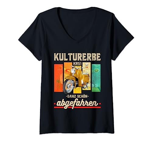 Damen Moped Kulturerbe Simson-Schwalbe Kr51 T-Shirt mit V-Ausschnitt Damen Moped Kulturerbe Simson-Schwalbe Kr51 T-Shirt mit V-Ausschnitt von KR51 Legende Simson-Schwalbe Schwalbenfahrer Ideen