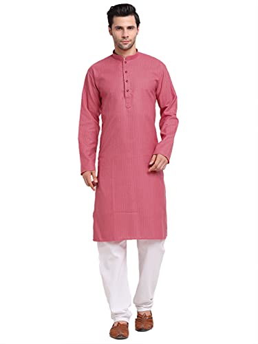 KRAFT INDIA Kurta Pyjama-Set für Herren, Baumwolle, gestreift, Pink, S von KRAFT INDIA