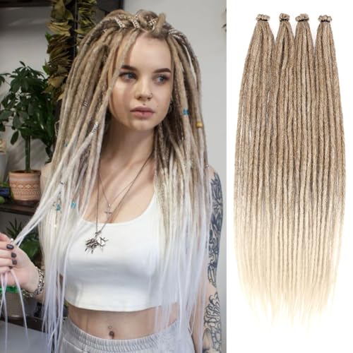 Kraler Dreadlock-Extensions, 55,9 cm, Braun bis Blond, synthetische Häkel-Dreads, 100 % handgefertigt, einseitig, dünn, 0,6 cm breit, Reggae-Stil, Dreadlock für Mädchen (10 Strähnen) von KRALER
