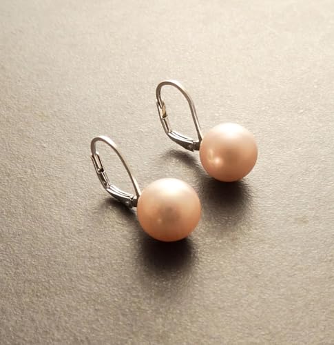 10 mm GENUINE Pink Shell Pearl Earrings, Sterling Silver, Lever Back Earrings, Minimalist, Pearl Jewelry, Prom, Wedding, Bridesmaids Gifts (Quantity/Quantité: 2 Pairs of 10 mm, Gift-Wrapping: Free) von KRAMIKE