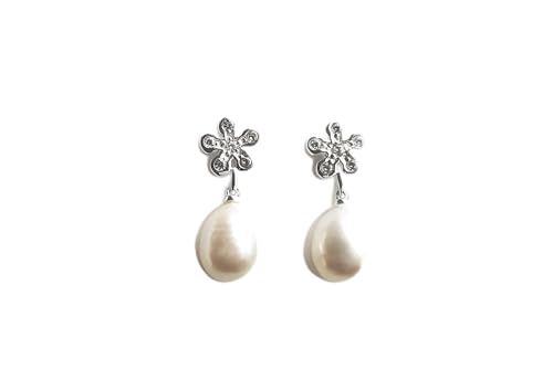 10 mm GENUINE White Shell Pearl Earrings, Sterling Silver 925 Flower Earrings, White Pearl Jewelry, Prom, Wedding, White Bridesmaids Gifts von KRAMIKE