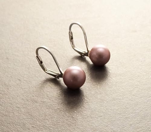 8 mm GENUINE Purple Shell Pearl Earrings, Sterling Silver, Lever Back Earrings, Minimalist, Pearl Jewelry, Prom, Wedding, Bridesmaids Gifts (Quantity/Quantité: 2 Pairs of 8mm, Gift-Wrapping: Free) von KRAMIKE