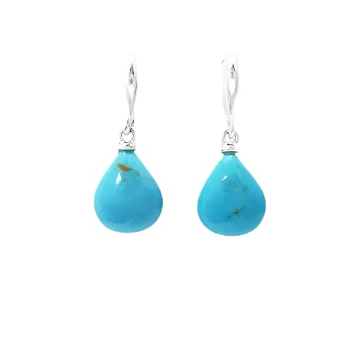 BLUE Turquoise stone 925 Earrings - Sterling Silver Drop Earrings - Blue Stone - Turquoise Silver Earrings - Modern - Dangly Turquoise (Make your choice :: SET + Chain 50cm, Gift-Wrapping: Free) von KRAMIKE