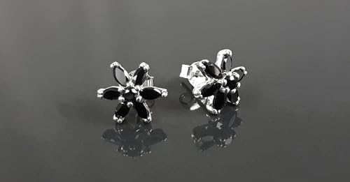 Black Classic Stud Earrings, Sterling Silver Dainty Flowers Earrings, Black Cubic Zircons, Tiny Floral Flower jewelry, Gift for her (Make your choice :: Earrings/Boucles, Gift-Wrapping: Free) von KRAMIKE