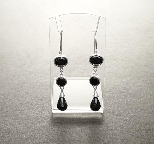 Black Drop Earrings, Sterling Silver, Black Cubic Cz Stones, Long silver Hooks earrings, Modern Dangle Stone Earrings (Make your choice :: Earrings/Boucles, Gift Wrapping: Free) von KRAMIKE