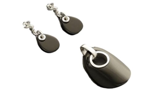 Black Earrings Set, Sterling Silver, Bright Black Onyx Stone Black Set, Teardrop, Oval Donut Shape Necklace Set, Modern Fashion Jewelry (Make your choice :: Earrings & Pendant, Gift Wrapping: Free) von KRAMIKE