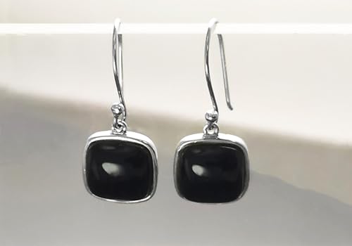 Black ONYX Square Earrings, Sterling Silver, Black Onyx Gemstone, Geometric Minimalist Jewelry, Minimalist ONYX Earrings (Make your choice :: SET:Pendant+Earrings, Gift Wrapping: Free) von KRAMIKE