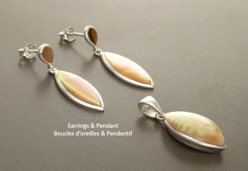 Brown Oval Earrings, Sterling Silver, GENUINE Gold Paua Shell, Geometric Oval Stone Jewelry, Modern Dangle Earrings Set (Make your choice :: Earrings & Pendant, Gift Wrapping: Free) von KRAMIKE