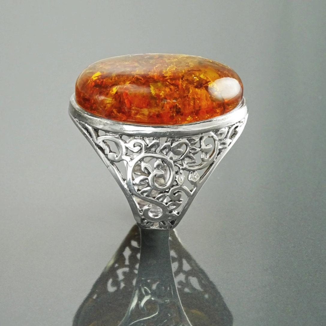 Echter Bernstein Ring Sterling Silber 925 Boho Chic Vintage Statement von KRAMIKE