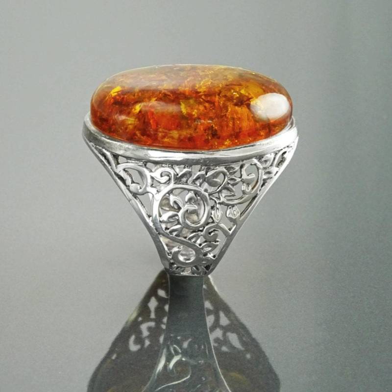 Echter Bernstein Ring Sterling Silber 925 Boho Chic Vintage Statement von KRAMIKE