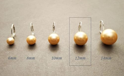 Gold Pearl Earrings, Sterling Silver, 12 mm Balls Earrings, GENUINE Shell Pearl, Lever Back, Minimalist, Pearl Jewelry, Prom, Gifts (Quantity/Quantité: 5 Pairs of 12mm, Gift Wrapping: Free) von KRAMIKE
