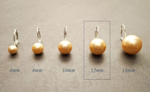 Gold Pearl Earrings, Sterling Silver, 12 mm Balls Earrings, GENUINE Shell Pearl, Lever Back, Minimalist, Pearl Jewelry, Prom, Gifts (Quantity/Quantité: 6 Pairs of 12mm, Gift Wrapping: Free) von KRAMIKE