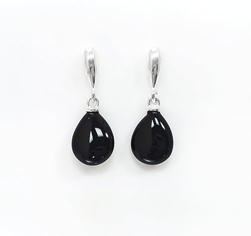 ONYX Stone 925 Earrings Sterling Silver, Black Gemstone Silver Earrings, Dangly Sterling Silver Earrings, Small Teardrop Stone Earrings. (Make your choice :: SET + Chain 40cm, Gift-Wrapping: Free) von KRAMIKE