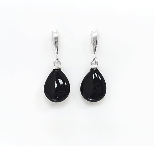 ONYX Stone 925 Earrings Sterling Silver, Black Gemstone Silver Earrings, Dangly Sterling Silver Earrings, Small Teardrop Stone Earrings. (Make your choice :: SET + Chain 50cm, Gift-Wrapping: Free) von KRAMIKE