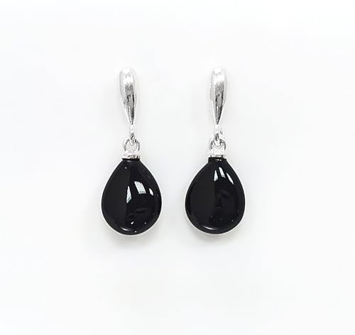 ONYX Stone 925 Earrings Sterling Silver, Black Gemstone Silver Earrings, Dangly Sterling Silver Earrings, Small Teardrop Stone Earrings. (Make your choice :: SET:Earrings+Pendant, Gift-Wrapping: Free) von KRAMIKE