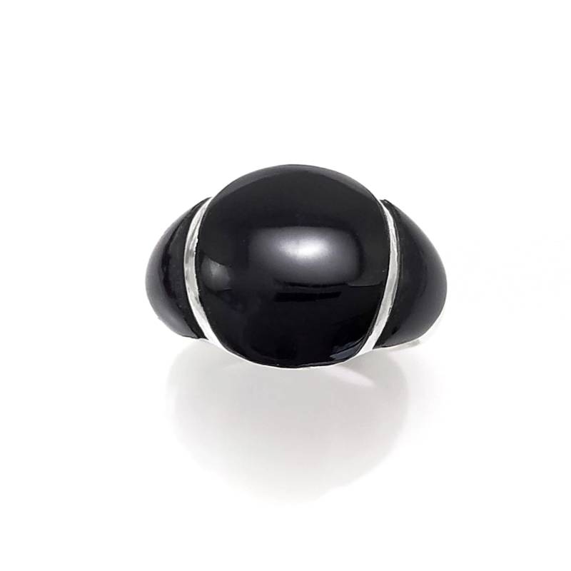 Onyx Bandring - Sterling Silber Kuppel Schwarzer Edelstein Ring Moderner Gewölbter Stein Schmuck von KRAMIKE