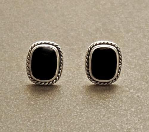 Onyx Stud Earrings - Sterling Silver Earrings - Onyx Jewelry - Oxidized Earrings - Square shape Earrings - Vintage Earrings (Make your choice :: Earrings/Boucles, Gift Wrapping: Free) von KRAMIKE