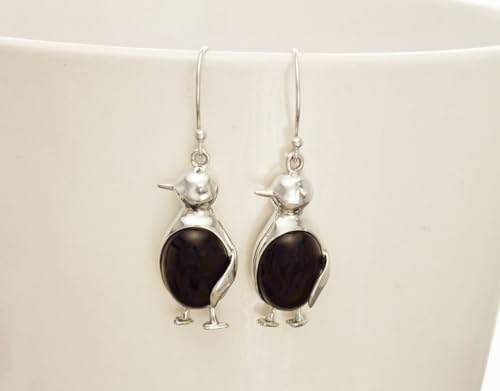 Penguin Bird Earrings - Sterling Silver, Gemstone earrings, Black Onyx Earrings, Onyx Jewelry, Bird Earrings, Animal, Artic Animals jewelry. (Make your choice :: Earrings Only, Gift Wrapping: Free) von KRAMIKE