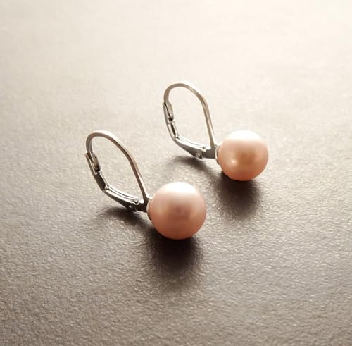 Pink Pearl Earrings, Sterling Silver, 8 mm GENUINE Shell Lever Back Earrings, Minimalist Rose Color Pearl balls Jewelry, Wedding Gifts (Quantity/Quantité: 4 Pairs of 8 mm, Gift-Wrapping: Free) von KRAMIKE