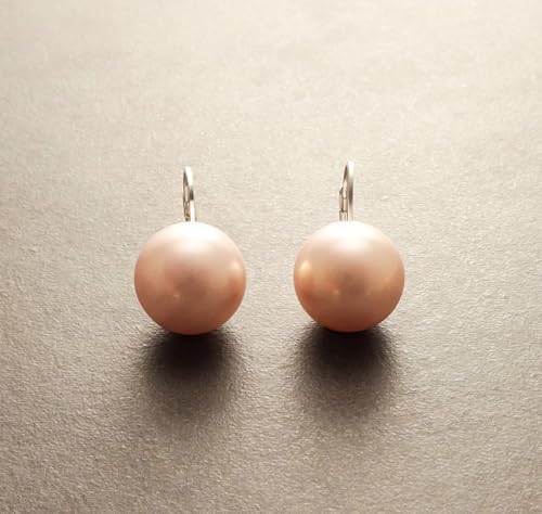 Pink Round Earrings, Sterling Silver, GENUINE Shell Pearl, Lever Back 12 mm Diameter Pearl Balls, Minimalist Jewelry, Woman Gift (Quantity/Quantité: 3 Pairs of 12 mm, Gift-Wrapping: Free) von KRAMIKE