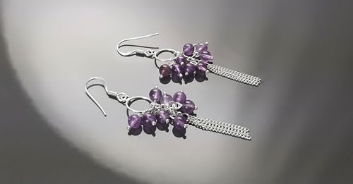 Purple Amethyst Dangle Earrings, Sterling Silver, Pending Violet Amethyst Gemstone, Drop Hooks Stones Chains Earrings, Woman Jewelry von KRAMIKE