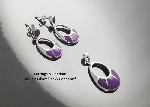 Purple Dangle Earrings and Pendant Set- Sterling Silver, Oval Almond Shape Stone, Modern Geometric Jewelry, Fun Color Earrings. 925 SET (Make your choice :: SET + Chain 60 cm, Gift Wrapping: Free) von KRAMIKE