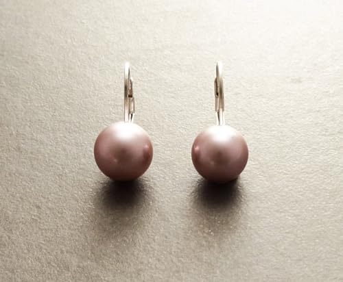 Purple Earrings, Sterling Silver, GENUINE Shell Pearl Jewelry, Lever Back Earrings, Minimalist 10 mm Balls, Prom, Wedding, Bridesmaids Gifts (Quantity/Quantité: 10 Pairs of 10 mm, Gift-Wrapping:Free von KRAMIKE