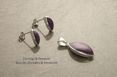 Purple Earrings, Sterling Silver, Oval Stone, Minimalist Jewelry, Small Stud set, Purple Stone Pendant, Modern Earrings Necklace set (Make your choice :: Earrings & Pendant, Gift Wrapping: Free) von KRAMIKE