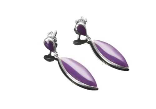 Purple Earrings - Sterling Silver Earrings, Drop Violet Oval Almond Shape, Bright Purple Earrings, Dainty Earrings, Silver Jewelry. (Make your choice :: SET + Chain 45cm, Gift-Wrapping: Free) von KRAMIKE