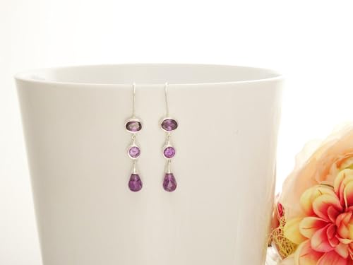 Purple Stone Earrings, Sterling Silver, Hook Earrings, Violet Stones Drop Chandelier Earrings, Long silver earrings, Modern Long Earrings (Make your choice :: Earrings & Pendant, Gift-Wrapping: Free) von KRAMIKE