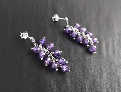 Purple grape stones earrings, sterling silver, teardrop purple berry bunch stone earrings, dark violet berries color crystal jewelry von KRAMIKE