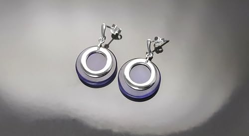 Purple round earrings, sterling silver, simulated cat's eye stone discs, modern dangle geometric earrings, minimalist women jewelry (Make your choice :: Earrings/Boucles, Gift-Wrapping: Free) von KRAMIKE