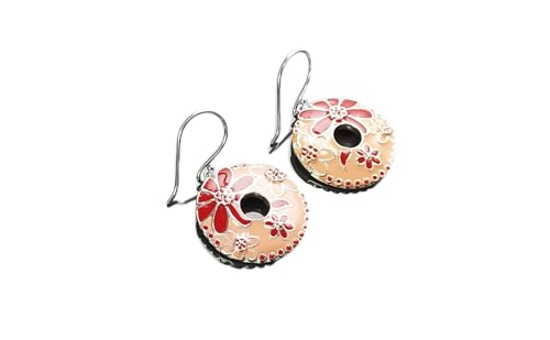 Red Flower Earrings, Sterling Silver 925, Red Rose Color Enamel, Round Pendant, Floral Pattern Jewelry, RED Flower, Hawaiian Style Jewelry (Make your choice :: Earrings, Gift Wrapping: Free) von KRAMIKE