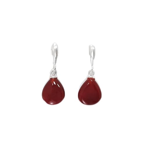 Red Stone 925 Earrings - Sterling Silver - Hook Earrings - Drop Earrings - Red Stones Cz - Red Agate Silver Earrings - Modern - Dangly Agate (Make your choice :: SET + Chain 40cm, Gift-Wrapping: Free) von KRAMIKE