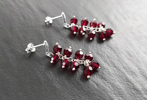 Red Stone Earrings, Sterling Silver, Teardrop Red Grape Crystal Stones, Dangle Earrings, Berries Pomegranate Garnett Color, Drop Jewelry von KRAMIKE