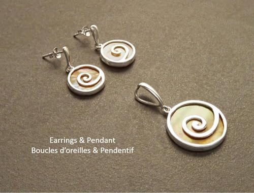 Spiral Earrings and Pendant Set, Sterling Silver, Swirl Jewelry, Copper Color Paua Shell, Jewelry, Boho Jewelry. (Make your choice :: SET with Necklace B, Gift Wrapping: Free) von KRAMIKE