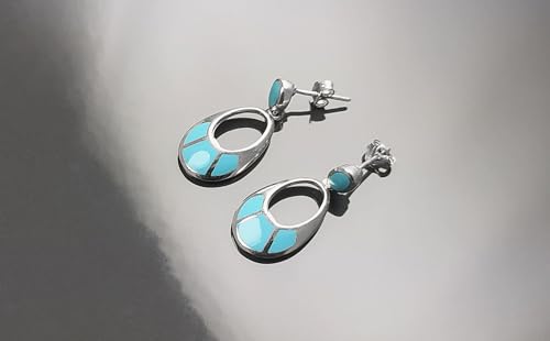 Turquoise Earrings, Sterling Silver, Oval Almond Shape Blue Turquoise Stone, Geometric Drop Stones Earrings, Modern Jewelry, Dangle Earrings (Make your choice : SET + Chain 40 cm, Gift Wrapping: Free) von KRAMIKE