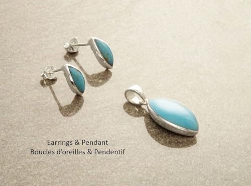 Turquoise Oval Earrings, Sterling Silver, Blue turquoise stone necklace, Almond Shape Pendant Set, dainty turquoise jewelry, studs earrings (Make your choice :: SET + Chain 60cm, Gift-Wrapping: Free) von KRAMIKE