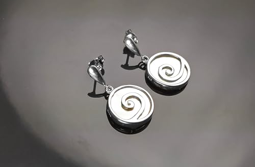 White Round earrings Sterling Silver- Spiral Dangle Earrings - Mother of Pearl Shell Jewelry - Modern Stone Earrings (Make your choice :: SET + Chain50cm, Gift-Wrapping: Free) von KRAMIKE