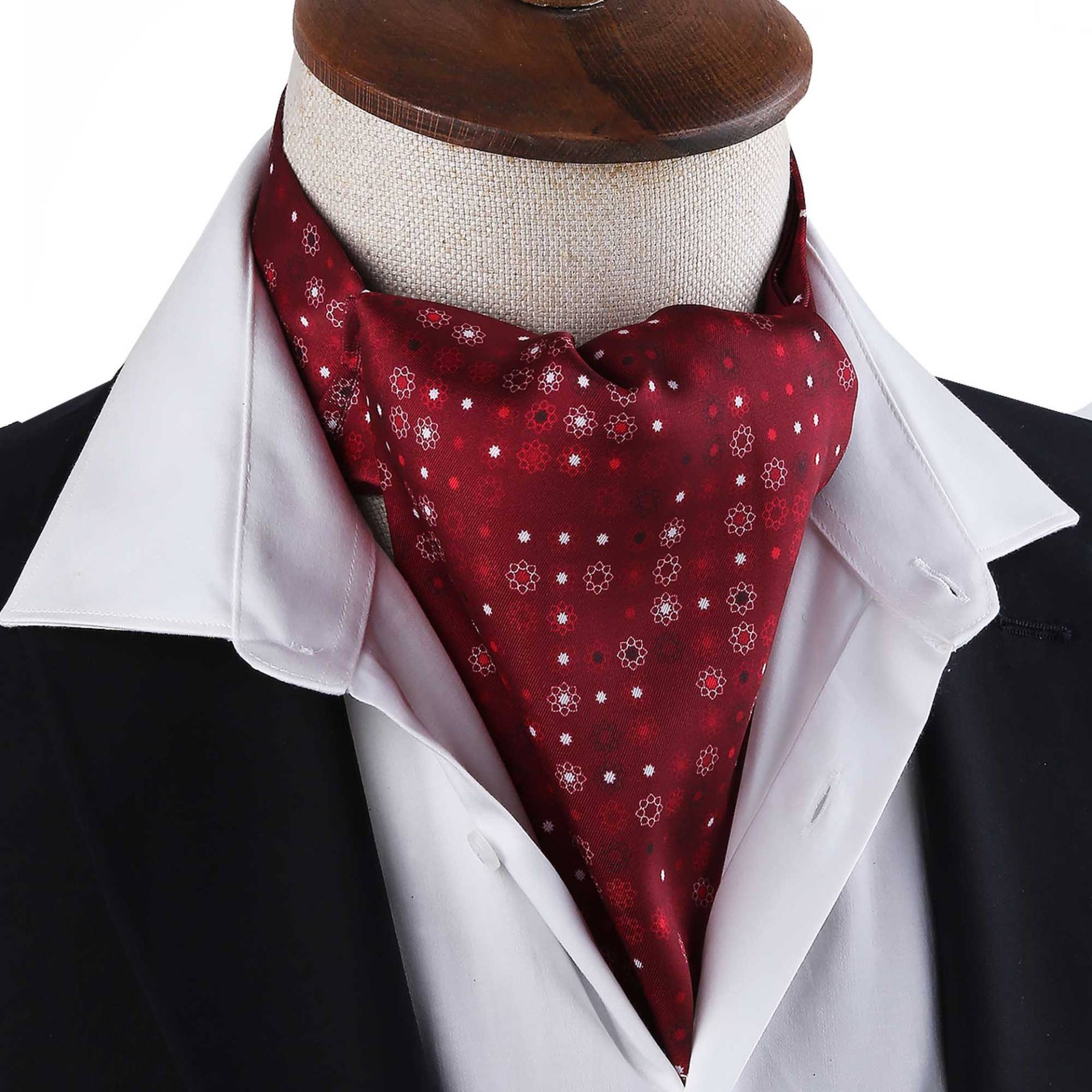 Burgund Blumendruck Satin Ascot Krawatte Für Männer von KRAVATKOLIK