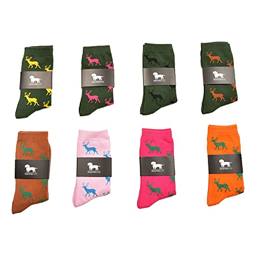 KRAWATTENDACKEL Hirschsocken/Business-Socken - Unisex für Damen & Herren - Modell und Größen nach Auswahl | Jagd/Jäger 432 Rosa Hirsch Blau 36-40 von KRAWATTENDACKEL