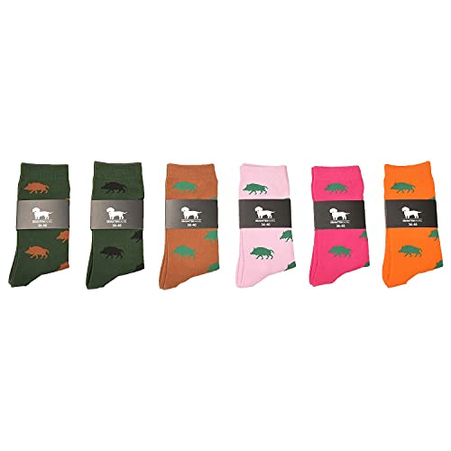 KRAWATTENDACKEL Wildschweinsocken/Business-Socken - Unisex für Damen & Herren - Modell und Größen nach Auswahl | Jagd/Jäger 472 Rosa Wildschwein Grün 36-40 von KRAWATTENDACKEL