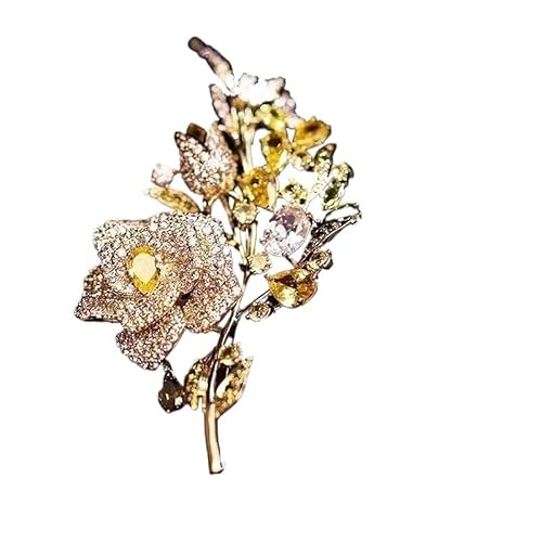 Clothes Accessories Handmade Collar Clips Dress Lapel Pin Brooch Exquisite Inlay Rhinestone Brooches Corsage Collar Pin for Women Shawl Pin (Color : Golden Camellia) von KRCO