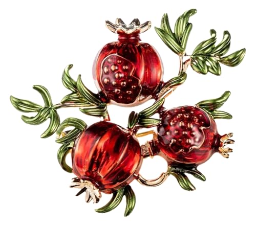 Damen Brosche Roter Granatapfel Kirsche Blatt Anstecknadel von KREATIONS