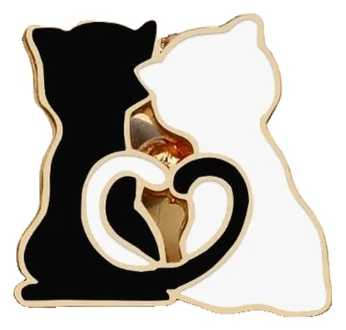 Paar Schwarze Weiße Emaille Pins: Katze Mit Messer & Hexen Brosche, Kreative Anstecker von KREATIONS