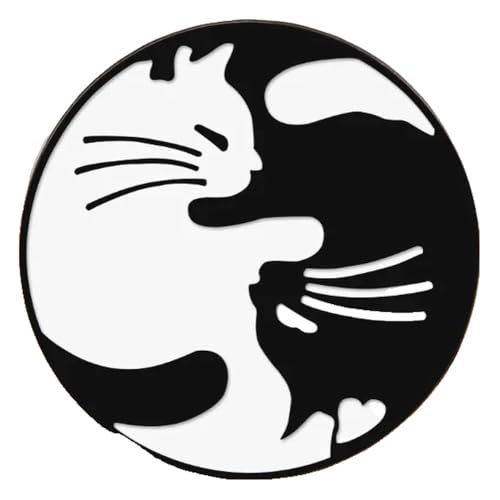 Paar Schwarze Weiße Emaille Pins: Katze Mit Messer & Hexen Brosche, Kreative Anstecker von KREATIONS