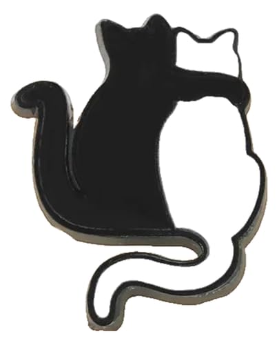 Paar Schwarze Weiße Emaille Pins: Katze Mit Messer & Hexen Brosche, Kreative Anstecker von KREATIONS
