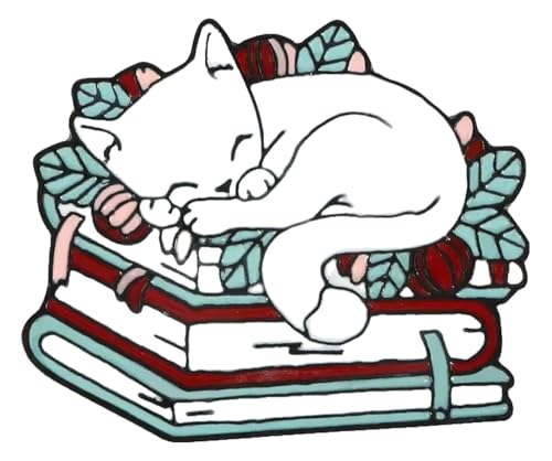 Schlafendes Cartoon Kätzchen liest Buch Pin von KREATIONS