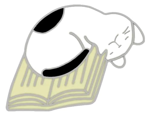 Schlafendes Cartoon Kätzchen liest Buch Pin von KREATIONS