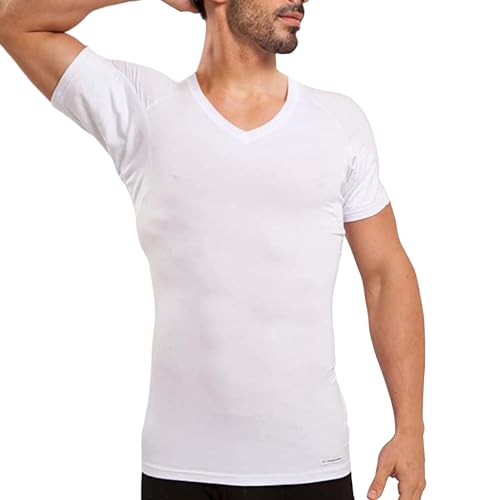 KREXS Anti-Schweiß-Weste Shapewear Herren V-Ausschnitt Weste, eingenähte Unterarm-Pads, Anti-Schweiß-Flecken, Medium Weiß von KREXS